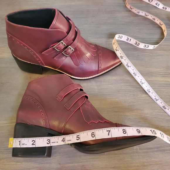 Brazil Leather Booties Pointed Toe Buckle Accents Fringe Detail Witchy Punk - Picture 10 of 13